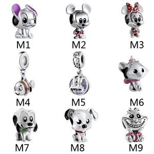 100% Real 925 Sterling Silver Cartoon Mouse Happily Ever After Dangle Charms fit for pan Beads Bracelet DIY Jewelry Gift