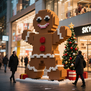 COBLOCKS personalizado ABS + UV, instalación de decoración navideña de centro comercial al aire libre, bloque de construcción gigante hombre de pan de jengibre, Nochebuena - Product Image 3