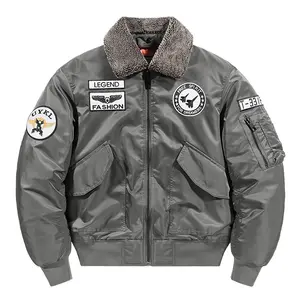 Jaket Satin Musim Dingin Model Pilot dengan Ritsleting untuk Luar Ruangan, Desain Patch untuk Streetwear, Jaket Bomber Pria - Product Image 3