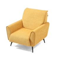 Ensemble de fauteuils modernes jaunes en tissu, à dossier haut capitonné et accoudoirs carrés, pour salon, relaxants, avec pieds en métal noir, pour appartement d'angle
