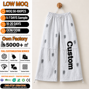 Pantalon de survêtement large en coton pour homme, taille élastique avec cordon de serrage, coupe décontractée, logo personnalisé imprimé, idéal pour l'été - Product Image 1