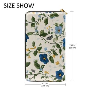 Cartera Larga de Cuero Vegano con Cierre y Estampado Floral Azul Botánico Elegante - Gran Capacidad con 12 Ranuras para Tarjetas - Product Image 2
