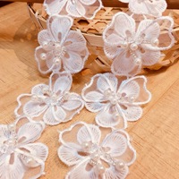 Accessoires vestimentaires en dentelle : Patch floral 3D en organza avec perles pour chaussures, chapeaux et vêtements