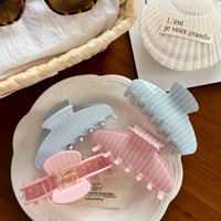 Jepit Rambut Model Hiu Bergaris Pink Biru Bahan Asetat untuk Wanita, Hadiah Buatan Tangan 10cm