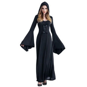 Disfraz de Bruja de Halloween, Vestido con Capucha de Manga Larga, Atuendo de Cosplay para Mujer, Opciones de Color Rojo y Negro, Primavera 2025 - Product Image 2