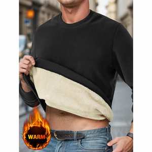 Sudadera de cuello redondo con forro de Sherpa de peso pesado para hombre, jersey de lana de invierno, Tops de manga larga, ropa de descanso cálida, sudaderas con capucha - Product Image 1