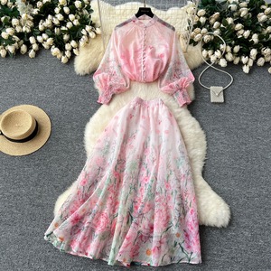 Ensemble deux pièces pour femme, style européen, haut à manches lanternes, taille haute et coupe ajustée - Product Image 5