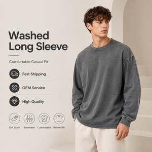 T-shirt vintage en coton épais 230 grammes à manches longues, coupe oversize avec épaules tombantes, personnalisable OEM ODM, effet délavé, vente en gros - Product Image 1
