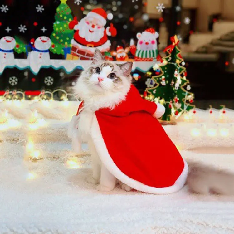 Fondopet Christmas Xmas Cat Dog Costume Pet Cape Cat Clothing Cloak with Xmas Hat