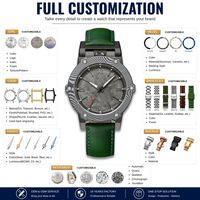 Montre de sport de luxe automatique mécanique personnalisée OEM ODM avec boîtier en acier Damas, cadran en météorite, couronne à 12 heures et bracelet en cuir de vachette