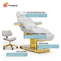 Lit de Massage Électrique de Luxe à Base Dorée, Lit de Soin du Visage et des Cils pour Salon de Beauté, Table Chaise Cosmétique avec Lampe, Mobilier de Salon pour Cils