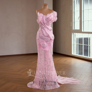 Robe de bal rose RSM261025, col cœur, appliques, en mousseline, longueur cheville, soutien-gorge intégré, fermeture éclair au dos, coupe naturelle - Product Image 2