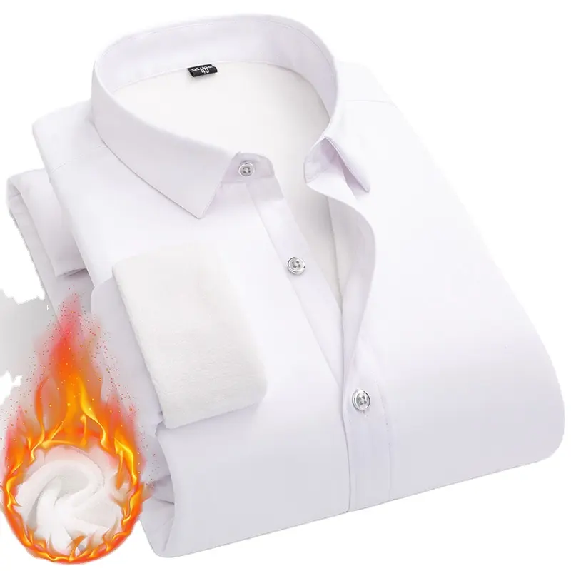 Business men's wear non-ironing and fleece warm shirt bamboo fiber shirt long sleeve shirt wrinkle resistant elastic