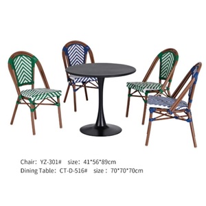 Chaise de salle à manger d'<span class=keywords><strong>extérieur</strong></span> moderne empilable <span class=keywords><strong>en</strong></span> rotin PE tressé à la main, aspect <span class=keywords><strong>bambou</strong></span>, structure <span class=keywords><strong>en</strong></span> acier, mobilier de bistrot et de restaurant - Product Image 1