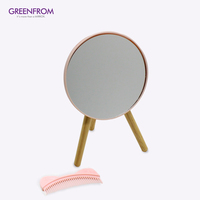 Miroir de maquillage debout de table rose populaire personnalisé miroir de courtoisie de bureau de maquillage de cercle avec le peigne