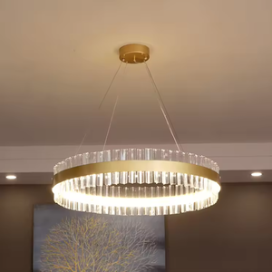 Zèle Éclairage Rétro Anneau Lustre En Laiton Et Verre Clair Pendentif LED Vintage Lumières - Product Image 5