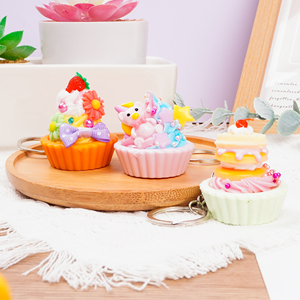 Handmade Rubber Cartoon Cake <b>Model</b> Simulation Cream <b>Glue</b> Egg Tart 3D Keychain Offset Printing Hard-Wearing Party Decor Play Toy - Product Image 6