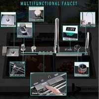Évier de cuisine cascade multifonctionnel à fente unique, grand format, populaire 2026, anti-rayures, avec affichage numérique LED, en acier inoxydable 304