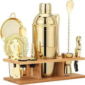 Gold Shakers Bartending 11Pcs-Cocktail Shaker Set Gold Drink Mixer con 25oz Martini Shaker Muddler Bar Spoon