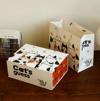 Coffret Cadeau Luxe Personnalisé avec Empreinte de Patte de Chat, Boîte Rigide Orange en Papier avec Couvercle Blanc, Motif Chat de Dessin Animé, Écologique et Biodégradable, Fermeture Magnétique