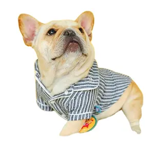 Весна/Лето Тонкий хлопковый льняной полосатый английский Мопс костюм для домашних животных французский Мопс Пижама бульдог корги Одежда для собак