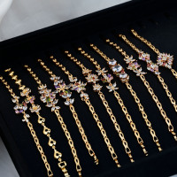 Bijoux fins porte-bonheur étanche plaqué or coloré Zircon pierre fleur feuille creux manchette gros Bracelet femmes