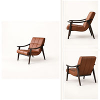 Chaise longue rembourrée de style cuir moderne avec structure en bois massif, fauteuil d'appoint pour salon ou coin lecture