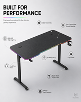 Bureau de jeu en forme de L, surface en MDF métallique, hauteur réglable, éclairage LED RVB, crochet pour casque, structure en acier durable, pour joueurs d'e-sport