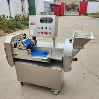 Professionele dubbele kop fruit- en groenteblokjes snijmachine, -schaafmachine, -dicer en -slicer voor kokosnoot, ui, aardappelchips, in de aanbieding