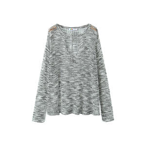 Cárdigan de punto calado para mujer, talla grande, gris, suéter fino de fibra acrílica, manga larga, ajuste holgado - Product Image 1