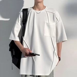 Camiseta de Alta Calidad con Logotipo Personalizado, Corte Holgado, Bolsillo, 100% Algodón, Hombros Caídos, Estilo Deportivo y Urbano para Hombre - Product Image 4