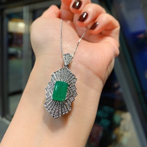 High Quality Eco-friendly Copper Fashion 8*12mm Green Zircon Geometric Pendant <b>Earrings</b> Ring <b>Set</b> Jewelry <b>Set</b> for Women - Product Image 2