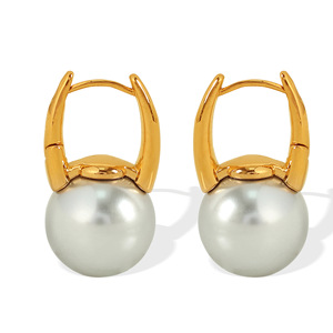 Boucles d'oreilles à clip tendance, imitation perle, or, bijoux de fête pour femmes, forme géométrique, boule élégante, origine Dongguan - Product Image 5