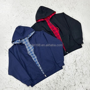 Clothing Manufacturer Custom High Quality Hoodies Double Layers Design Plaid Blank <b>Zip</b> <b>up</b> <b>Jackets</b> Reversible Hoodies for Men - Product Image 1