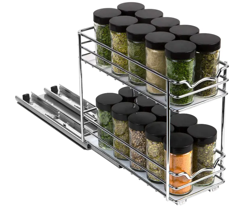 Porte-épices à 2 niveaux organisateur en métal porte-épices tiroir de cuisine en acier inoxydable porte-bouteilles et supports de rangement