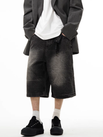 Short en jean personnalisé vintage délavé au soleil pour hommes avec broderie de singe technique de trou de couleur claire style streetwear pour l'été