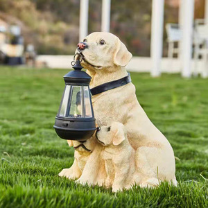 Lámpara Solar para Jardín con Diseño de Perro <span class=keywords><strong>Labrador</strong></span> Madre e Hijo, Adorno de Resina para Decoración de Exteriores - Product Image 1