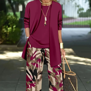 Women's 3 Piece Set <b>Red</b> Floral Top Vest Pants Casual <b>Suit</b> SMLXL2XL3XL4XL5XL Europe America Middle East Style - Product Image 2