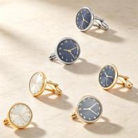 JINJIE Kancing Manset Mewah Desain Jam Bulat Berlapis Emas untuk Pria, Cocok untuk Hadiah Bisnis dan Pernikahan