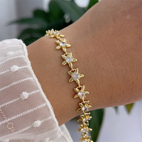 Gelang Tembaga Berlapis Emas 18K Zirkon Motif Bunga Buatan Tangan Vintage Mewah Ringan Grosir