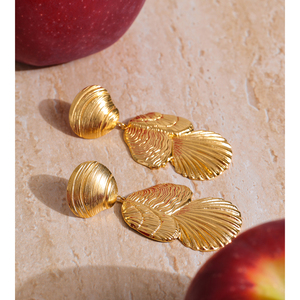 JINYOU 2477 - Aretes de Acero Inoxidable Chapados en Oro al por Mayor, Aretes de Diseño con Forma de Concha para Mujer - Product Image 2