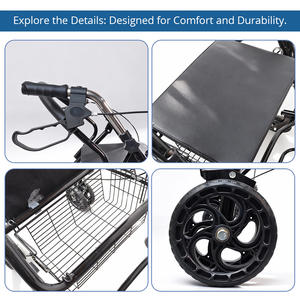 Роллатор-ходунки с регулируемой высотой, корзиной и сиденьем для пожилых людей с ограниченной подвижностью, легко маневрируются и хранятся. - Product Image 5