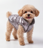 Gilet pour animaux de compagnie en argent métallisé brillant, très vendu en hiver, vêtements chauds pour animaux de compagnie doublés de polaire épaisse pour chiens et chats