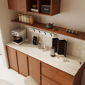 Aparador de Madera de Nogal para Sala de Estar, Puerta de Madera Maciza, Mueble de Almacenamiento de Estilo Vintage, de Pie - Product Image 3