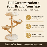 Arbre à chat de luxe en bois massif avec nid en rotin tressé, griffoir en sisal, design intégré, empreinte compacte, pour grands chats, OEM