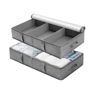 Large Under Bed Clothing Storage Bag PVC Cover Handles Wardrobe Organizer Box