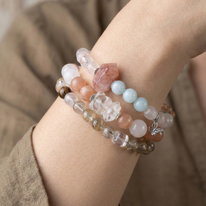 Bracelet en pierres naturelles RINNTIN GMB93, bracelet en perles d'aquamarine avec <span class=keywords><strong>pierre</strong></span> <span class=keywords><strong>de</strong></span> <span class=keywords><strong>lune</strong></span> en quartz rose, bracelet <span class=keywords><strong>de</strong></span> guérison pour le yoga, idéal pour un cadeau - Product Image 5