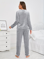 Pyjama thermique d'hiver en flanelle pour femme, ODM, 100 % polyester, 220 g, motif uni, doux, tricoté, col rond, manches longues, longueur intégrale