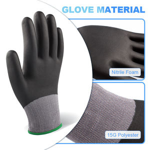 Guantes de Trabajo de Nitrilo Negro de Calibre 15 con Doble Recubrimiento, Antideslizantes, Protección para las Manos, Gruesos y Transpirables para la Construcción - Product Image 3