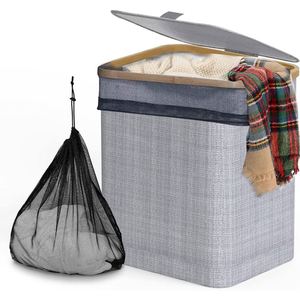 Cesto de Ropa Plegable Independiente con Asas de Bambú, Cesto de Lavandería Grande con Tapa para Guardar Ropa y Juguetes en el Dormitorio - Product Image 2